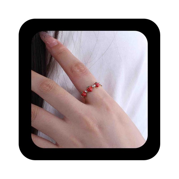 Enautoabs Cute Crystal Red Strawberry Ring Ting Gold Plated Strawberry
