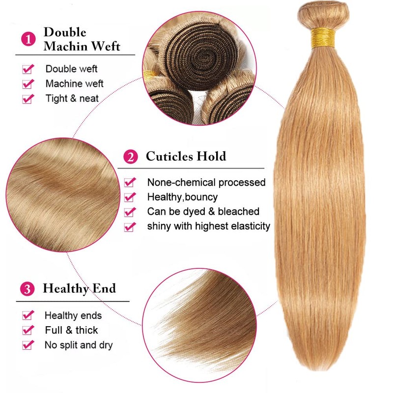 24 26 28 inch Blonde Bundles Human Hair #27 Bundles