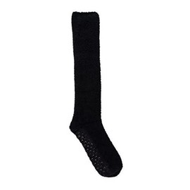 Muk Luks Men's Micro Chenille Knee Sock, Black, Sock Size:10-13/Shoe Size: 6-12