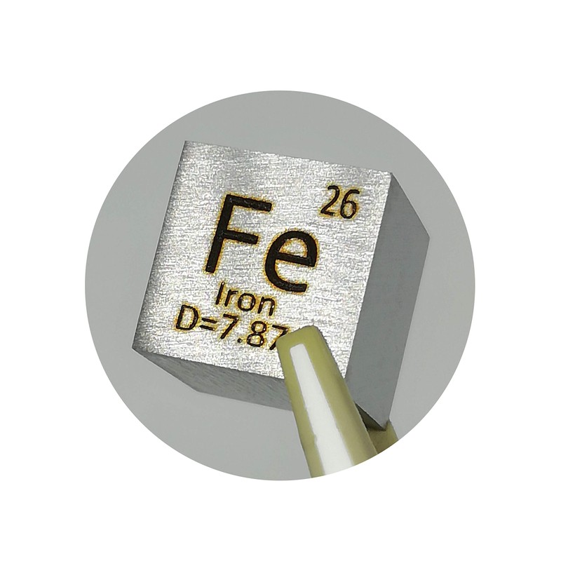 Elemental Specimen Iron Fe (0.4 inch (10 mm) Cube, Engraved
