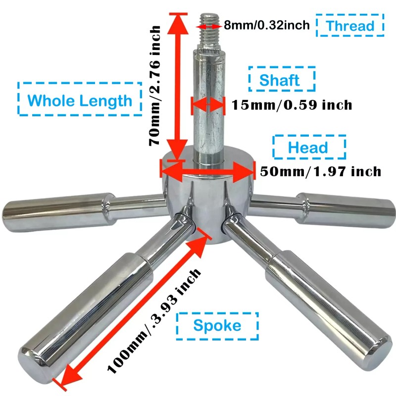 MOUNT 5 Spoke Gun Safe Handle Chrome Heavy-Duty Handle Gun