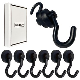 NEODY SH-0108-B Magnetic Hook, Strong Neodymium, Magnetic Hook, Silicon HOOK (1.8 x 0.9 x 0.9 inches (47 x 22 x 24 mm), Black, Set of 8