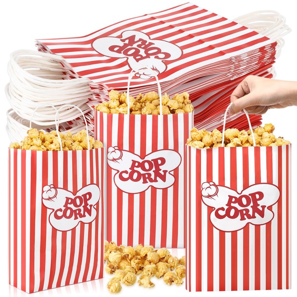 Gersoniel 100 Pcs Hand-held Popcorn Bags, Classic Striped Popcorn Bags,