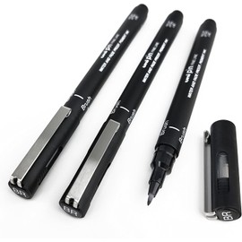 Uni Pin - Drawing Brush Tip Pen - Black - Pack of 3