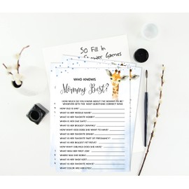 Inkdotpot 50 Pack Who said it Knows Mommy Best Baby Shower Game Cards Giraffe Jungle Animals Fun Activity Cards