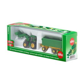 siku 1843, John Deere with Front Loader and Trailer, 1:87, Metal/Plastic, Green, Tipper Trailer