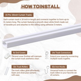DoubleFill 20 FT/240 IN Self Adhesive Ceiling Curtain Track Curtain Rail Track Room Divider No Drill Curtain Rod Screws or Tools No Damage for Windows Cabinet Closet Bathroom Shower Curtain