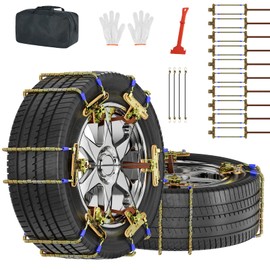 Upgraded Snow Chains 10 Pack, Tire Chains for Passenger Cars, Pickups, and SUVs, Universal Adjustable Emergency Portable Snow Tire Chains for Tire Width 215-285mm