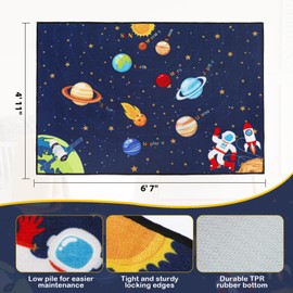 PCSWEET HOME Outer Space Solar System Kids Rug Space Rug for Kids Room, Boys Room, Bedroom, Living Room 4' 11" x 6' 7" Washable Kids Play Mat for Preschool, Daycare, Classroom Space Room Decor
