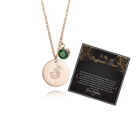 LIU JUN Birth Flower Necklace For Women, To My Boyfriends Mom 12 Month Coin Pendant Cubic Zirconia Dainty Gift Statement Birthday Gift Jewelry (Gardenia MAY)