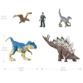 Mattel Jurassic World GWP71 New Ruler Minifigure, Multi-Pack (With Limited Edition Allosaurus), 4 Dinosaurs + 1 Human, 5 Minifigures Total (3 Years Old and Up)
