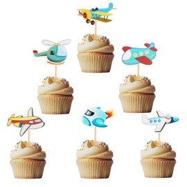 Morndew 24 PCS Helicopters Propeller Aircraft Airplane Cupcake Toppers for Aviation Theme Party Birthday Party Wedding Party Baby Shower Decorations