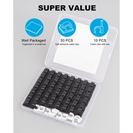 60 PCS Adhesive Cable Clips, Upgraded Wall Wire Clips for Cable Management, Strong Cord Clips Wire Holders for The Wall, Under Desk, Christmas Lights, Car, Dash Cam, Ethernet, Electric Wires Small