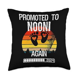 Promoted To NOONI Est.2024 Vintage Retro Pregnancy Throw Pillow, 18x18, Multicolor