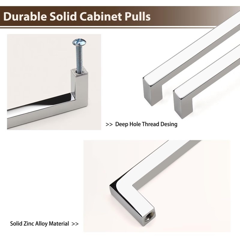 NIZADO 5 Pack Polished Chrome Cabinet Handles, Solid 3 3/4