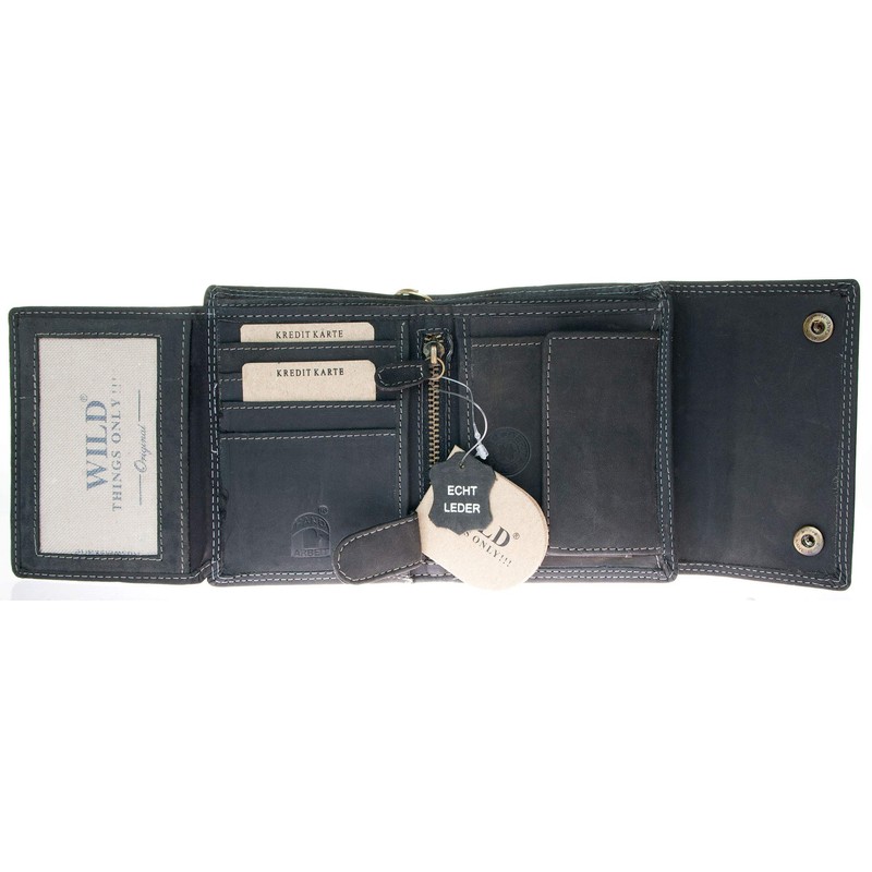 Biker's Leather Wallet Wallet Grey - with Coin Pocket and