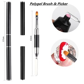 FULINJOY 4 in 1 Set, Dual-Ended Polygel Brush Picker Brush, 3 Pcs Nail Drawing Pen, Dual End Nail Art Pen Brush Acrylic Round Flat Painting Drawing Liner Nail Tools