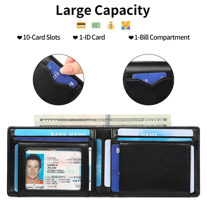 LOUEBICA Mens for Wallet Leather Bifold Credit Card Holder, RFID