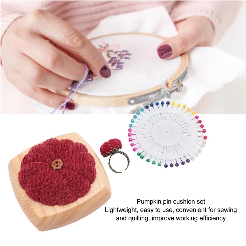Pin Cushion Kit Cute Pumpkin Shape Pin Cushion Wooden Base