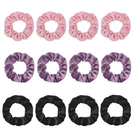 Gwabee 12 PCS Velvet Hair Scrunchies for Women's Hair, Soft Scrunchies Elastic Ties No Damage, Small Non-Slip Scrunchie Scrunchy Bands Ponytail Holders for Thick Curly Thin Hair - Black, Purple, Pink