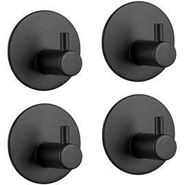 Mini-PRECO Stainless Steel self-Adhesive Hook for Bathroom, Kitchen, Loofah, Towel, Coats- Silver,Black,Gold (4-Pack) (Black)