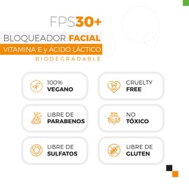 Protector Solar Facial en crema SPF 30+, Biodegradable, con Vitamina E y Ácido Láctico, 100 ml Beohemp