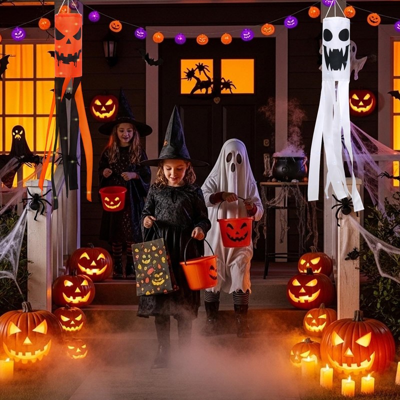2Pcs Halloween Ghost Windsock with Lights Outdoor Decor