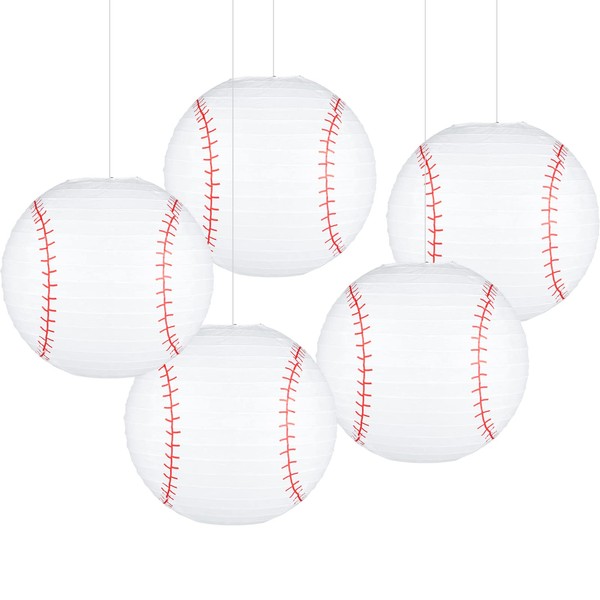12 Inch Baseball Paper Lanterns for Sports Baseball Birthday Party Decoration Party Favors - Pack of 5