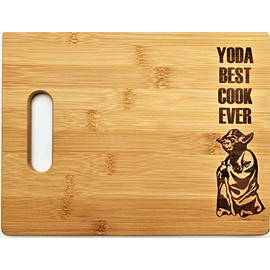 Yoda Best Cook Ever 8.5"x11" Engraved Bamboo Wood Cutting Board with Handle Star Wars Gift charcuterie butter board