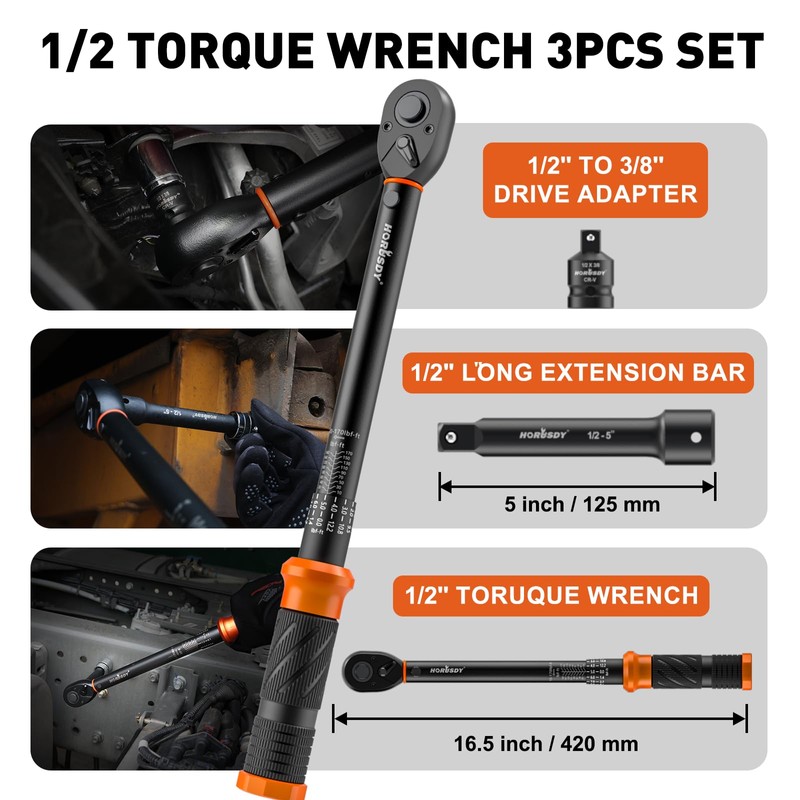 HORUSDY 1/2-Inch Drive Click Torque Wrench Set – 10–170 ft-lb