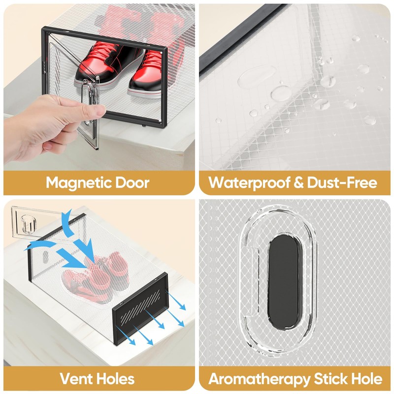 BALEINE 3 Pack Stackable Shoe Storage Boxes Fit Size 9,