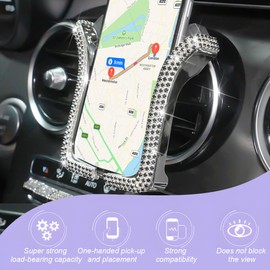 FALVFUN Bling Car Phone Holder, Rhinestone Mini Vehicle Air Vent Dashboard Windshield Cellphone Mount, 360° Adjustable Diamond Auto Smartphone Stand for Women Girls, Universal Fit (Black)