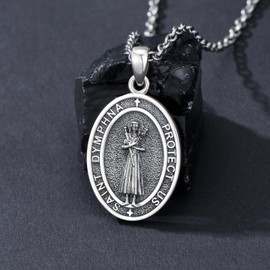PELOVNY Saint Dymphna Necklace 925 Sterling Silver St Dymphna Medal I Can Do All Things Through Christ Catholic Jewelry Christian Gifts for Women Men Unisex