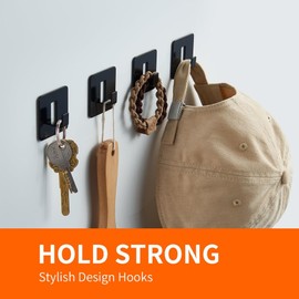 Vinobbi 4 Pack Adhesive Towel Coat Hooks - Heavy-Duty Damage Free Hanging Wall Hooks for Bathroom/Kitchen Accessories, Black