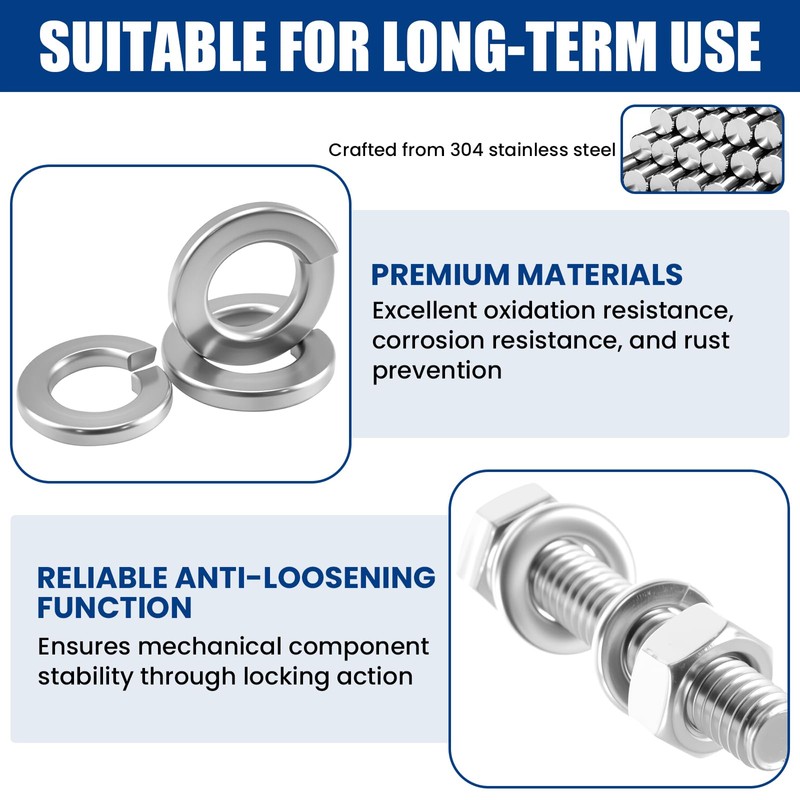 ZIUZI 150Pcs 18-8 Stainless Steel Spring Lock Washers Assortment Kit