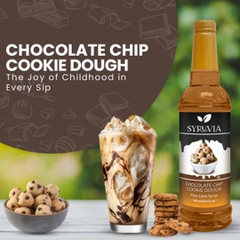 Syruvia Chocolate Chip Cookie Dough Syrup – Chocolate Chip Cookie Dough Coffee Syrup Flavor, 25.4 fl oz, Kosher, Gluten Free, Perfect for Coffee, Drinks, Soda, Desserts, and More, With Syrup Pump