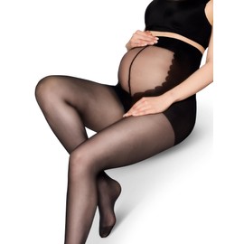 Vogue Maternity Tights 20 Denier with 3D Stretch Fit - Comfortable Tights for Pregnancy Made of Recycled Polyamide - Transparent Pregnancy Tights, Black (1210 Black)