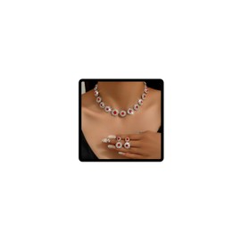 Resweky Wedding Necklace Earrings Sets Silver Rhinestone Sparkly Bridal Jewelry Set Wedding Accessories for Women (Red)