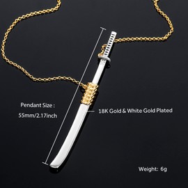 HELLOICE Katana Necklace Samurai Sword Necklace Katana Unsheated Sword Necklace 22K Gold Plated Katana Gift for Women and Men