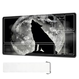 Tudguiloae for MTG Playmat with Zones, Wolf Howling Moon Magic Playmat, 28x16 inch Stylish for TCG Card Game Play Mat, Non-Slip Rubber Sole with Playmat Storage Bag, Multipurpose Gaming Playmat