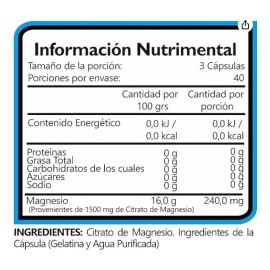 Bhp Citrato De Magnesio 120 Caps Sabor Sin sabor
