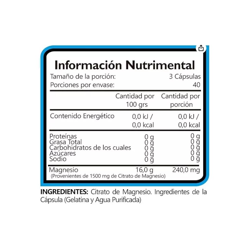 Bhp Citrato De Magnesio 120 Caps Sabor Sin sabor