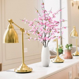 Sggvecsy Artificial Cherry Blossom Flowers 4 Pcs Faux Cherry Blossom Stems Faux Silk Cherry Blossom Branches 43’’ Fake Flowers Long Stems for Vase Arrangements Home Wedding Table Decor (Pink)