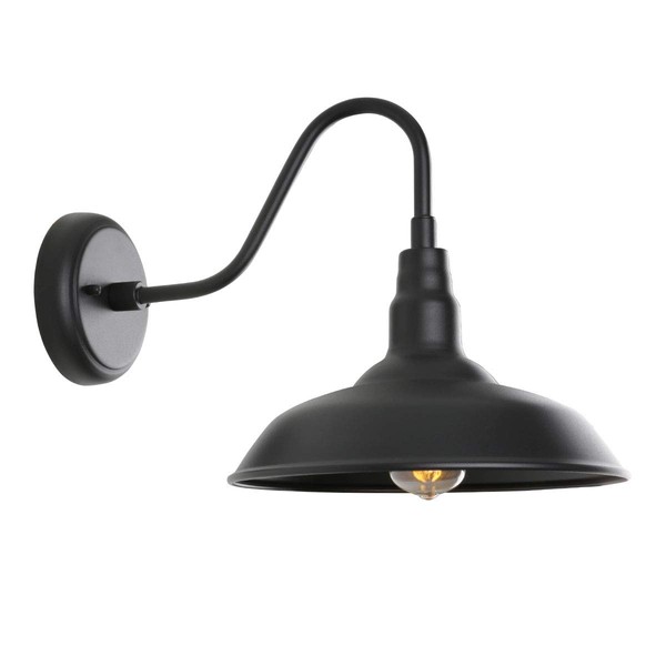 GOALPLUS 14in. Outdoor Gooseneck Light Fixture for Porch, Large Exterior Barn Light with Wall Mount, Black Industrial Lighting Fixture for Farmhouse Garage Patio