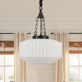 APLampara Schoolhouse Pendant Light, 14inch Milk Glass Pendant Light Vintage Black Chandelier Adjustable Height Mid Century Modern Pendant Lighting for Kitchen Island Dining Room Foyer Hallway