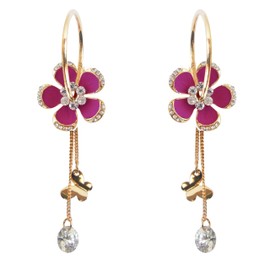 Navachi 18k Gold Plated Purple Red Enamel Flower Crystal Chain Clear Zircon Az2723e Hoop Earrings (dia. 2.5cm)
