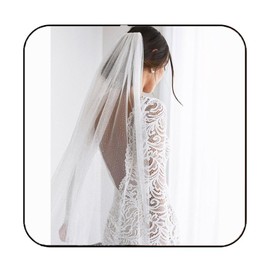 Latious Cathedral Bride Wedding Veil 1 Tier Glitter Long Bridal Tulle with Comb for Women (White)