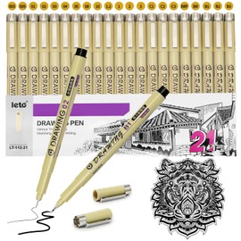 Estilografos, 21 Piezas Plumas de Dibujo Negro, Plumas de Caligrafía Arte Punta Fino con 0.15-3MM de Delineador Fino, Rotuladores Punta Fina, Adecuado para Dibujos Finos, Cómics, Diseño Arquitectónico