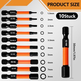 XIYING Allen Key Drill Bit Set, 10 Pcs (1.5mm-8mm) Hex Bits Allen Key Screwdriver Set for Electric Manual Screwdrivers, Impact Driver