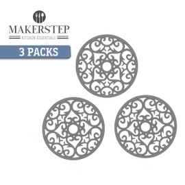 Makerstep Silicone Trivet Mat 3 Set in Heart Design Trivets. Hot Pan Holder Hot Pads for Countertop & Table. Non Slip, Serving Dishes Plates. Dishwasher Safe, Heat Resistant Kitchen Gadgets, Gray